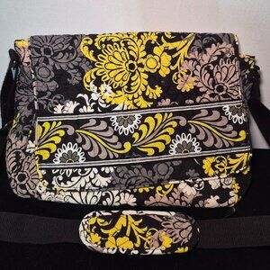 Vera Bradley messenger bag in the retired "Baroque" pattern + Double ID Wristlet
